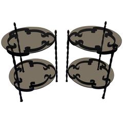 Vintage Substantial Pair of Salterini Style Black Iron Tables