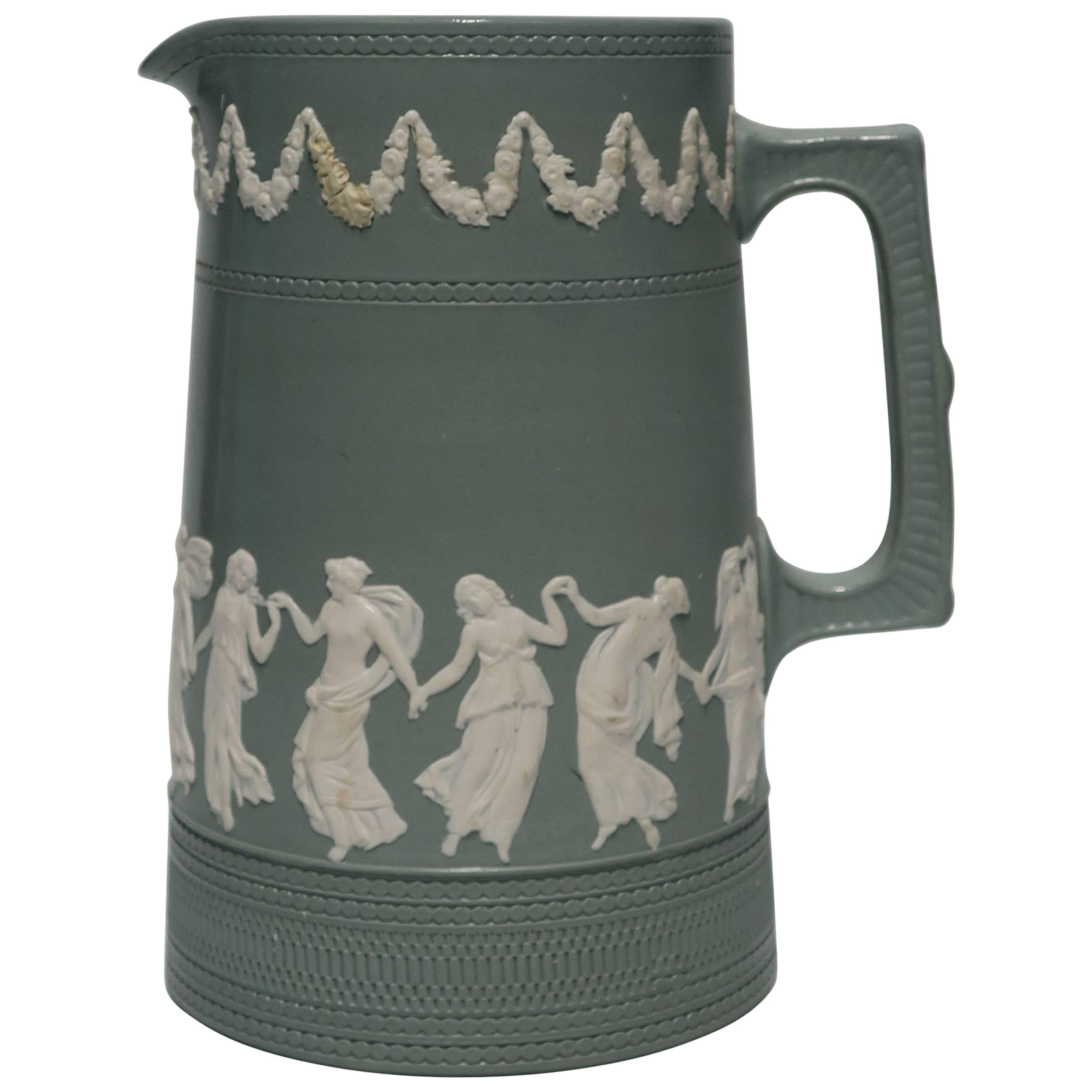 Neoclassical Green & White Jasperware Pitcher by Copeland, England, circa 19th c For Sale