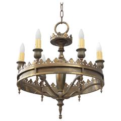 1920s Brass Six-Light Chandelier Perfect for English Tudor Homes
