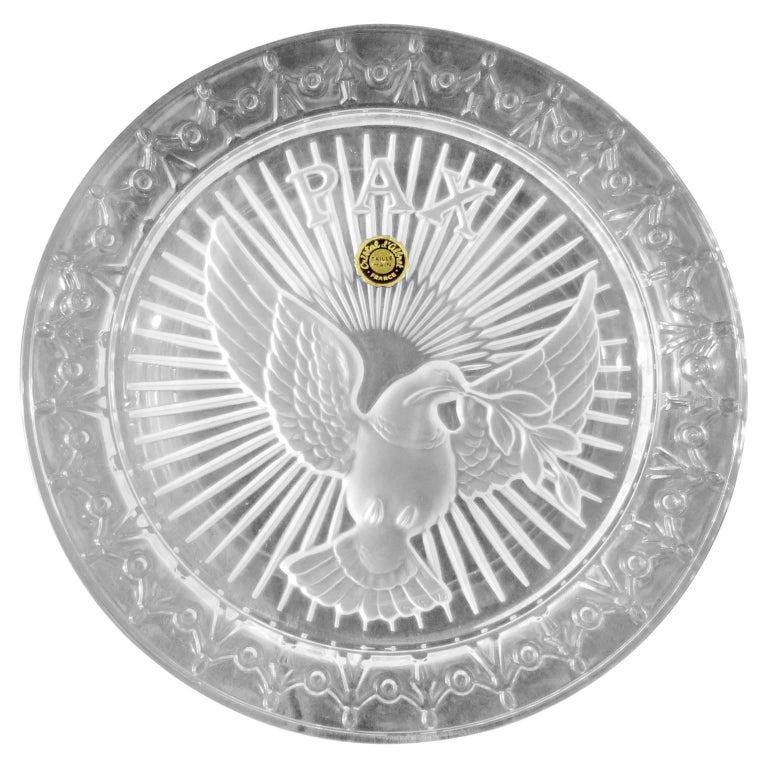 Decorative MidCentury Crystal Plate by Gilbert Poillerat, Peace Plate