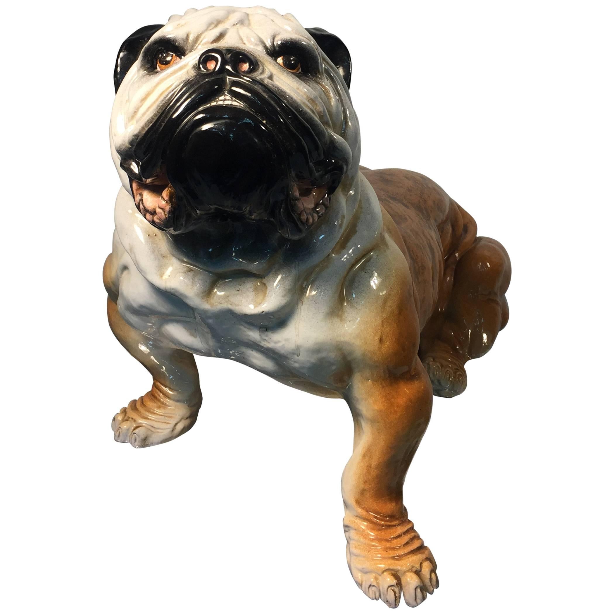 Whimsical Italian Ceramic Sculpture of an English Bulldog For Sale