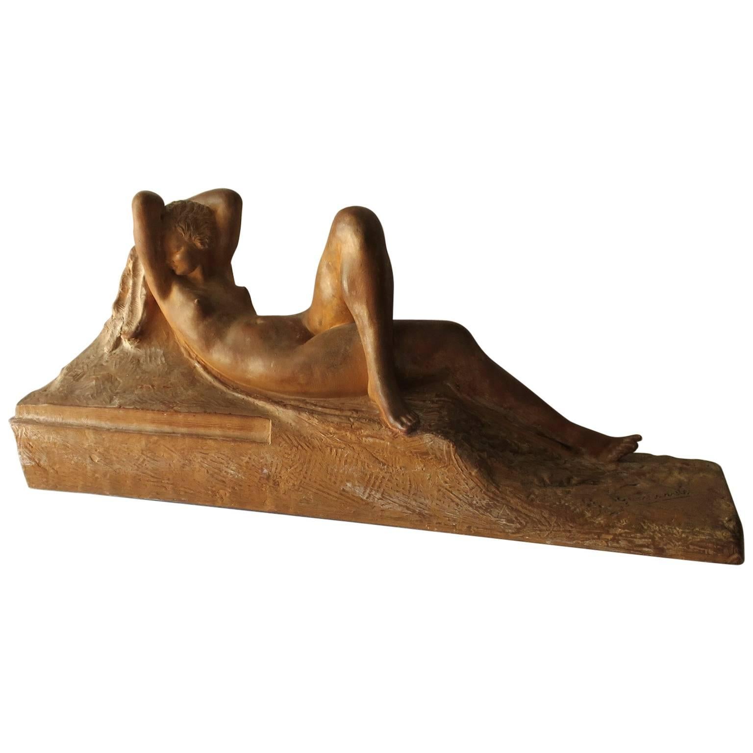 Nude Terra Cotta Sculpture by Amadeo Gennarelli Neoclassical School, 1932, Paris