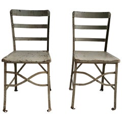 Vintage Pair of American Modernist Industrial Chairs, Old Factory Grey Paint, Toledo