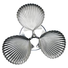 Japanese Old Pure Silver "Triple Scallop Shell" Serving Centerpiece