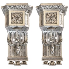 Early 20th Century Beaux Arts Silver Plated Sconce Pair