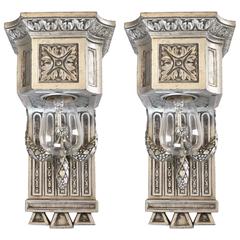 Stunning Early 20th Century Beaux Arts Silver Plated Sconce Pair 7