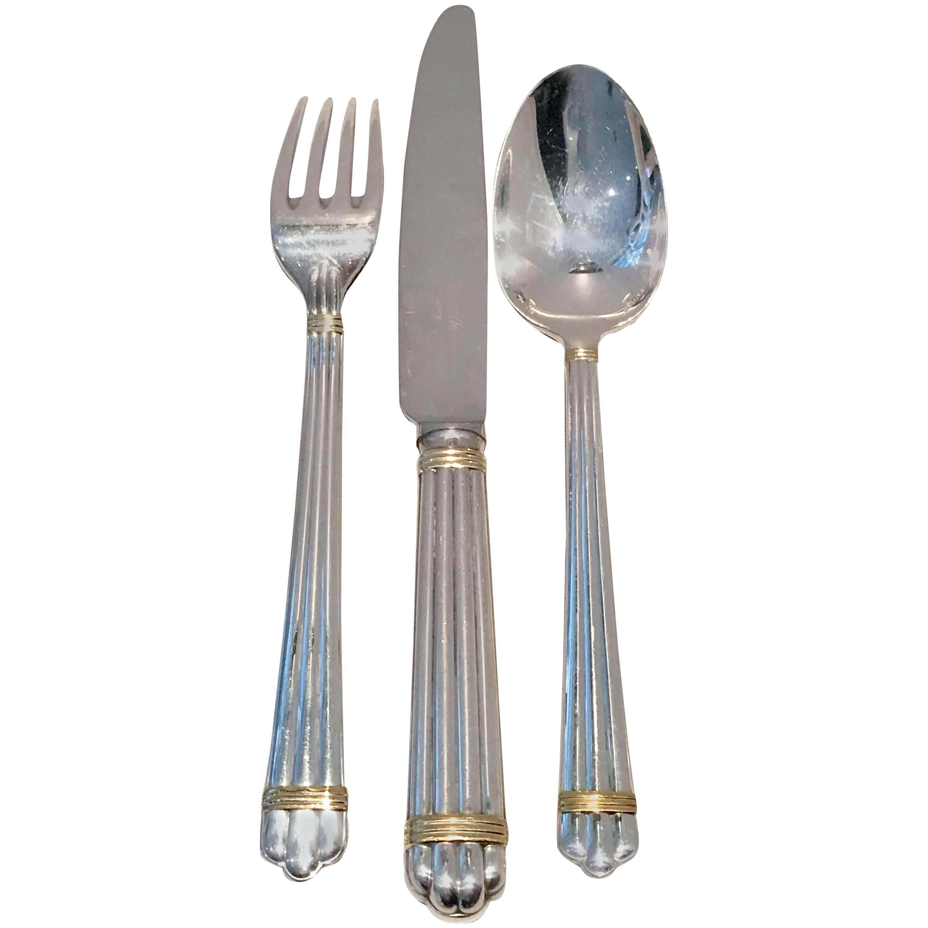 Set of Six Christofle Silver Paris "Aria Gold" Three-Piece