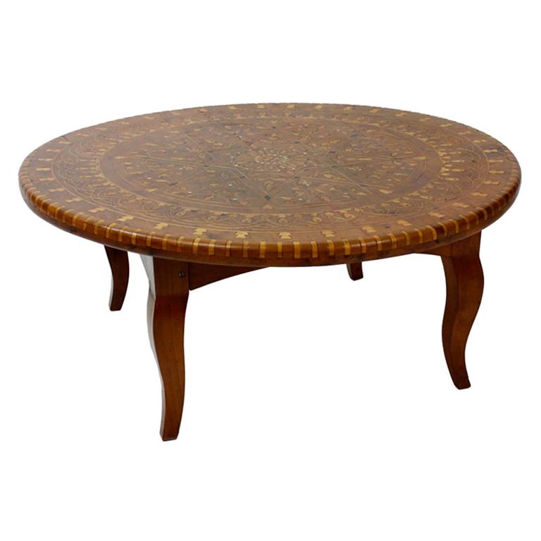 Round Inlaid Moorish or Moroccan Cedar Cocktail or Low Table