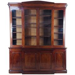 Early Victorian Figured Mahogany Four-Door Breakfront Library Bookcase