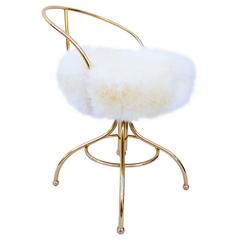 Brass and Sheepskin "Ball Line" Stool by Charles Hollis Jones