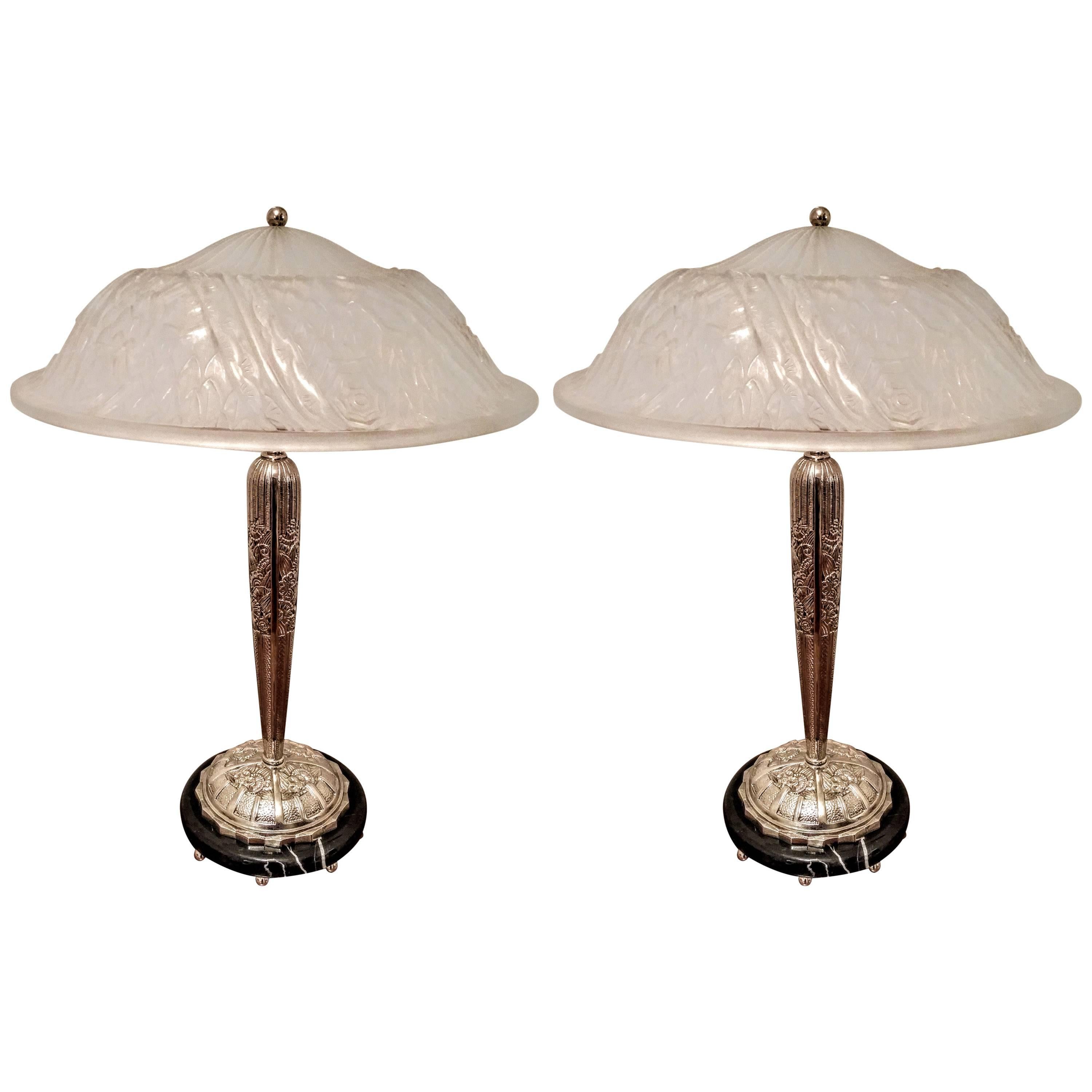 Pair of French Art Deco Table Lamps by Schneider