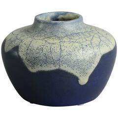 Unique Stoneware Vase with Matte Blue and Pale Gray Glaze by Leon Pointu, 1920s
