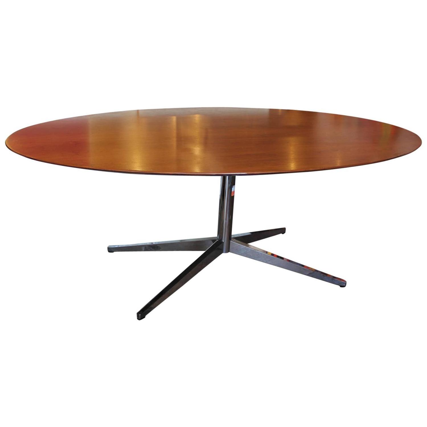 Florence Knoll Oval Dining Table in Walnut and Chrome at 1stdibs