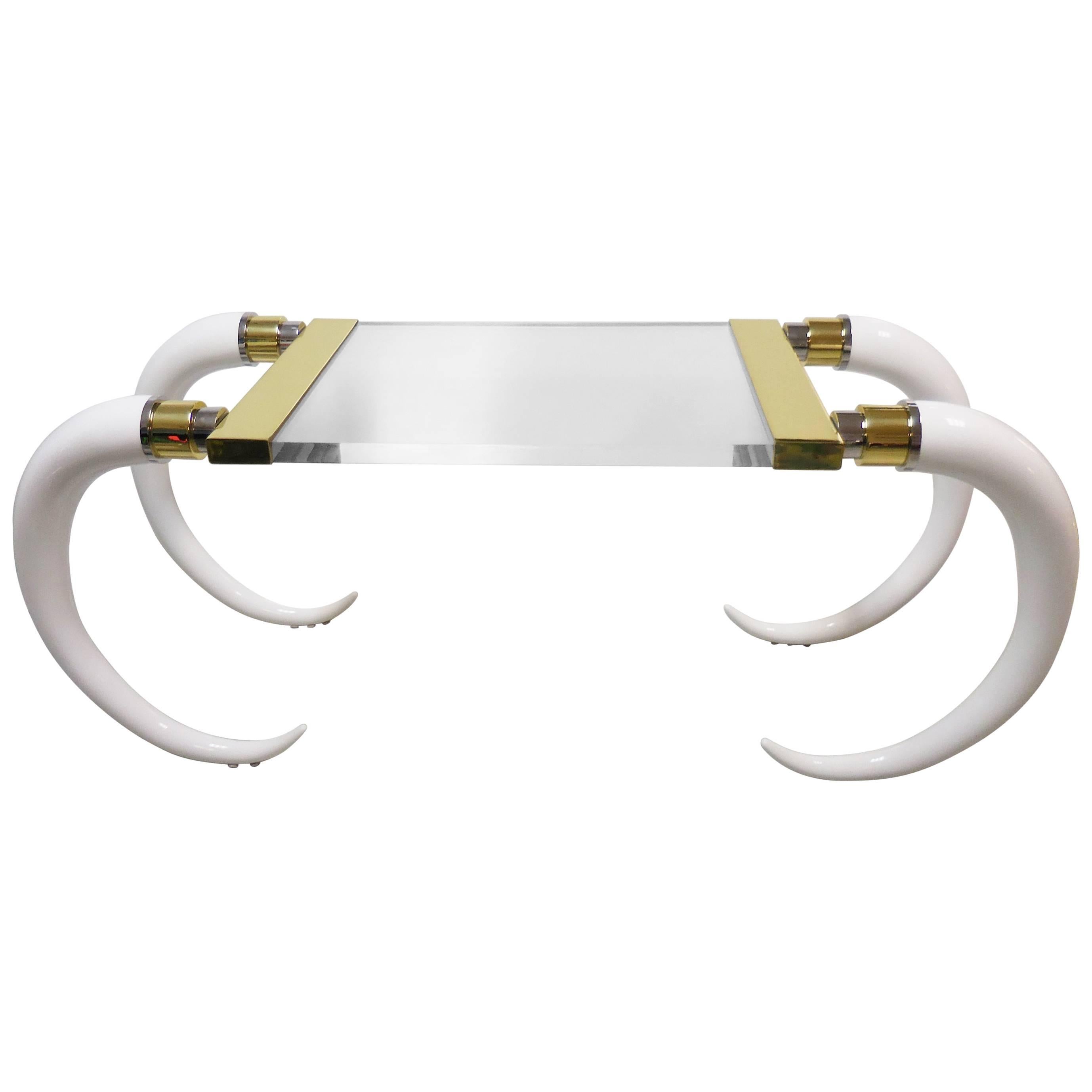 Faux Tusks Desk with Brass and Nickel Accents, 1970s