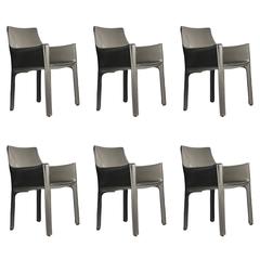 Mario Bellini Leather Cab Armchairs by Cassina Italy, Designer Color Warm Grey