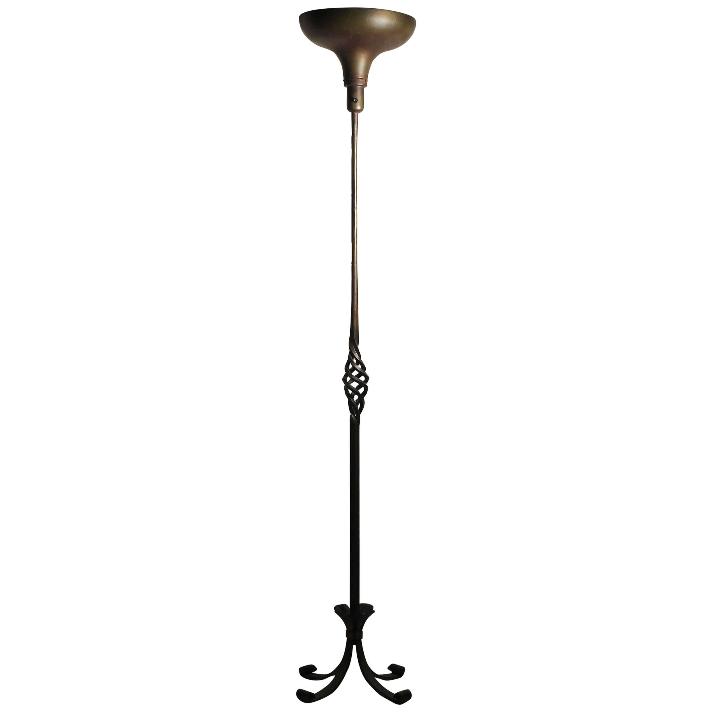 Erwin Gruen Hand-Forged Wrought Iron Gilded Torchere Floor Lamp For Sale