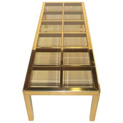 Mastercraft Brass and Smoked Beveled Glass Extendable Dining Table