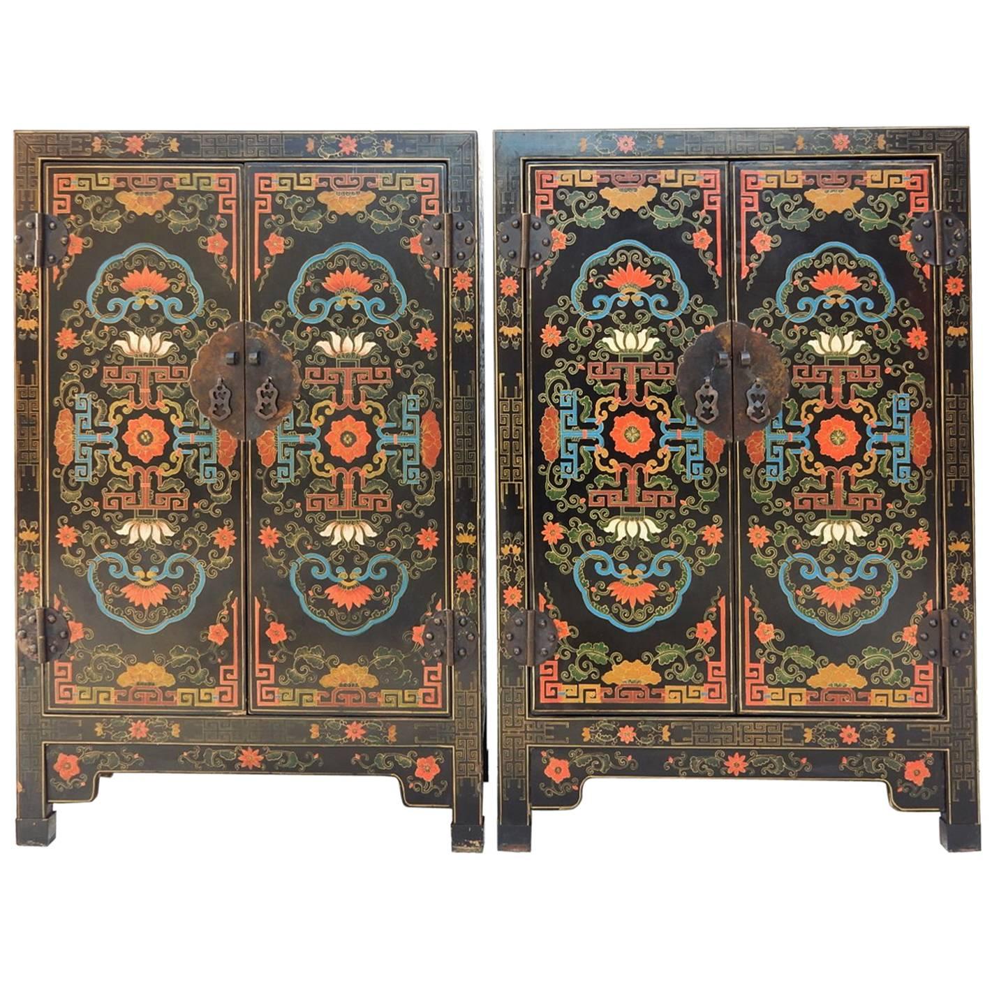Art Nouveau Asian Wedding Cabinets with Detailed Polychrome Design