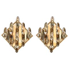 Vintage Pair of Crystal and Gold-Plated Brass Sconces by Stilkronen