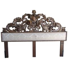Antique Italian Carved Painted and Parcel-Gilt Headboard, circa 1900