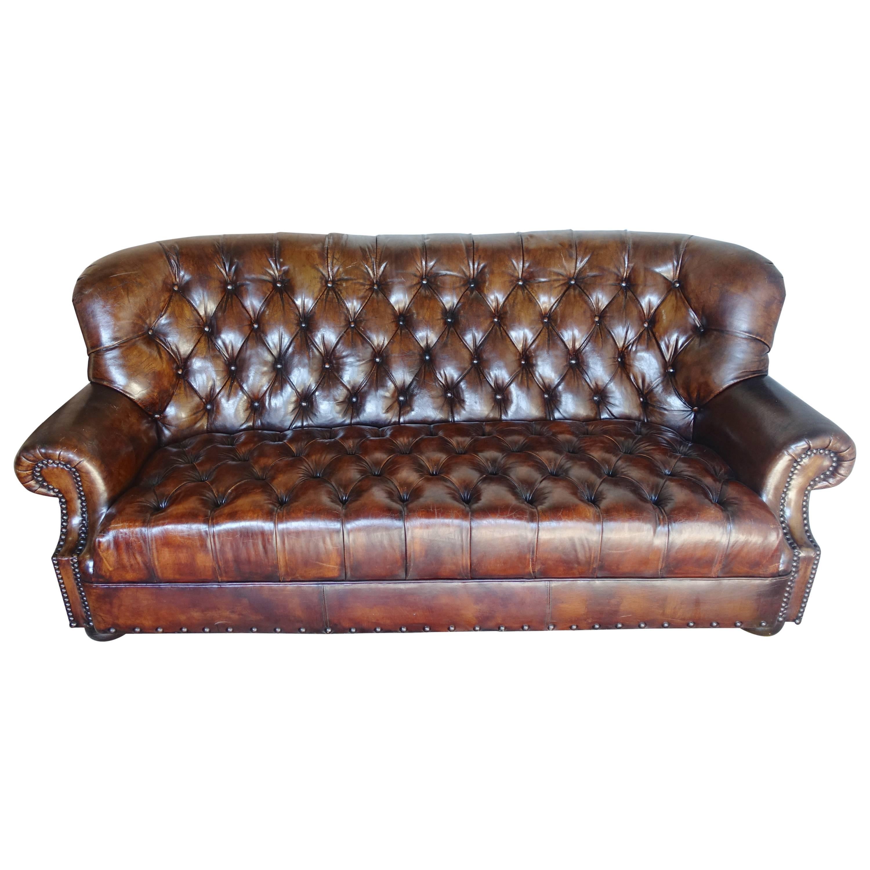 English Leather Tufted Sofa, circa 1930s