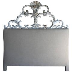 Italian Carved Painted Headboard with Scrolls