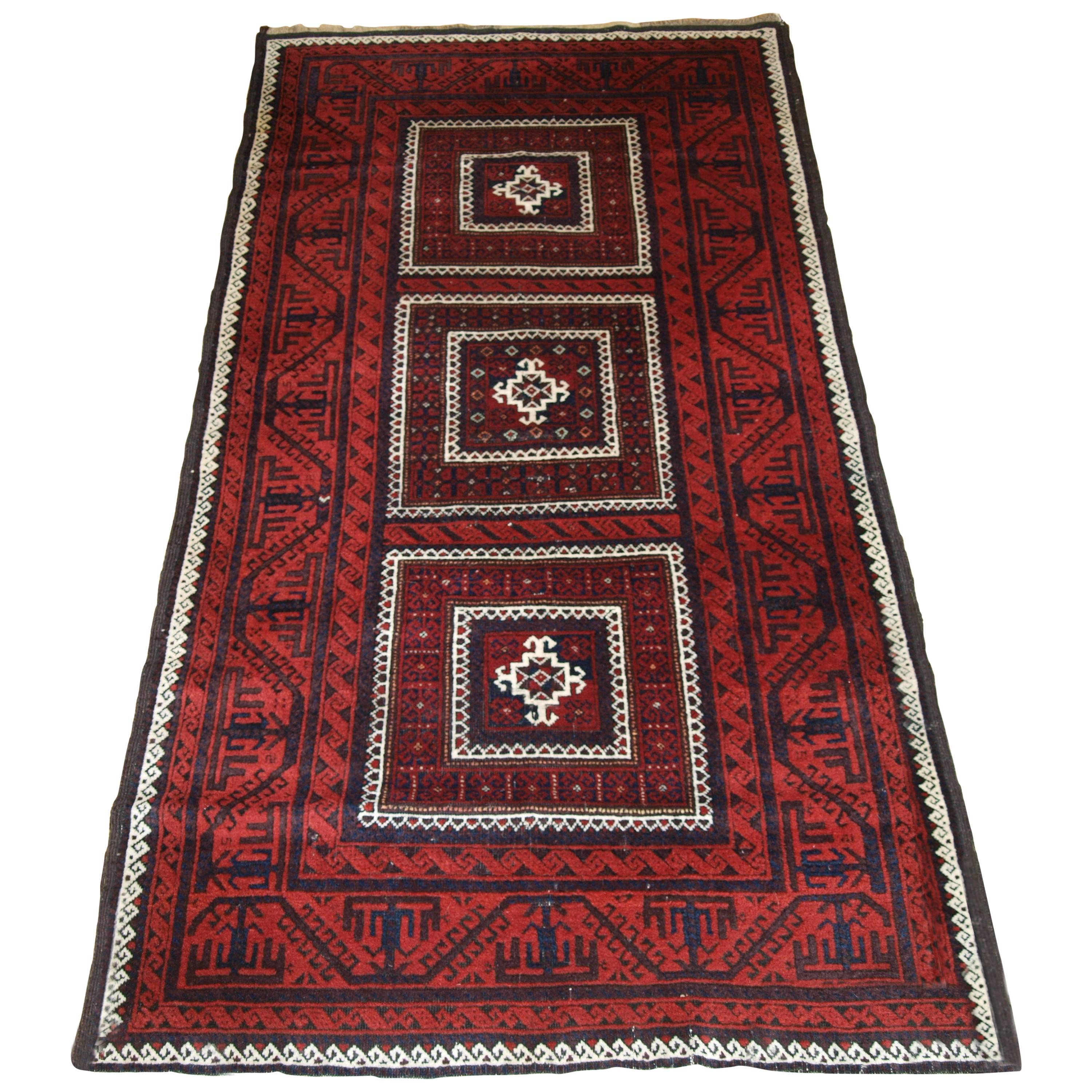 Antique Baluch Rug with Unusual Three Compartment Design, circa 1900 For Sale