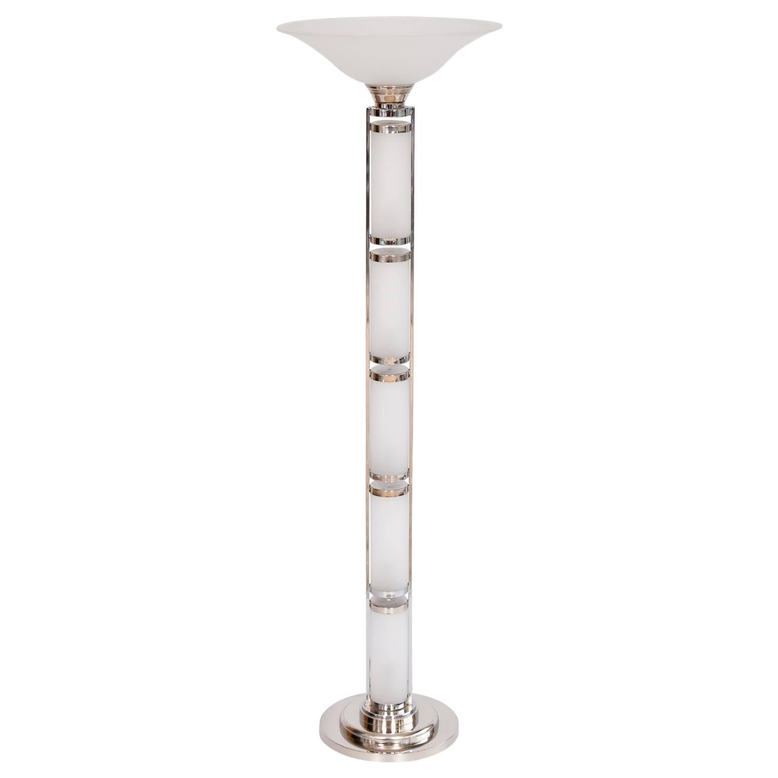 Elegant Italian Sandblasted Murano Glass Floor Lamp Circa 1970s For Sale