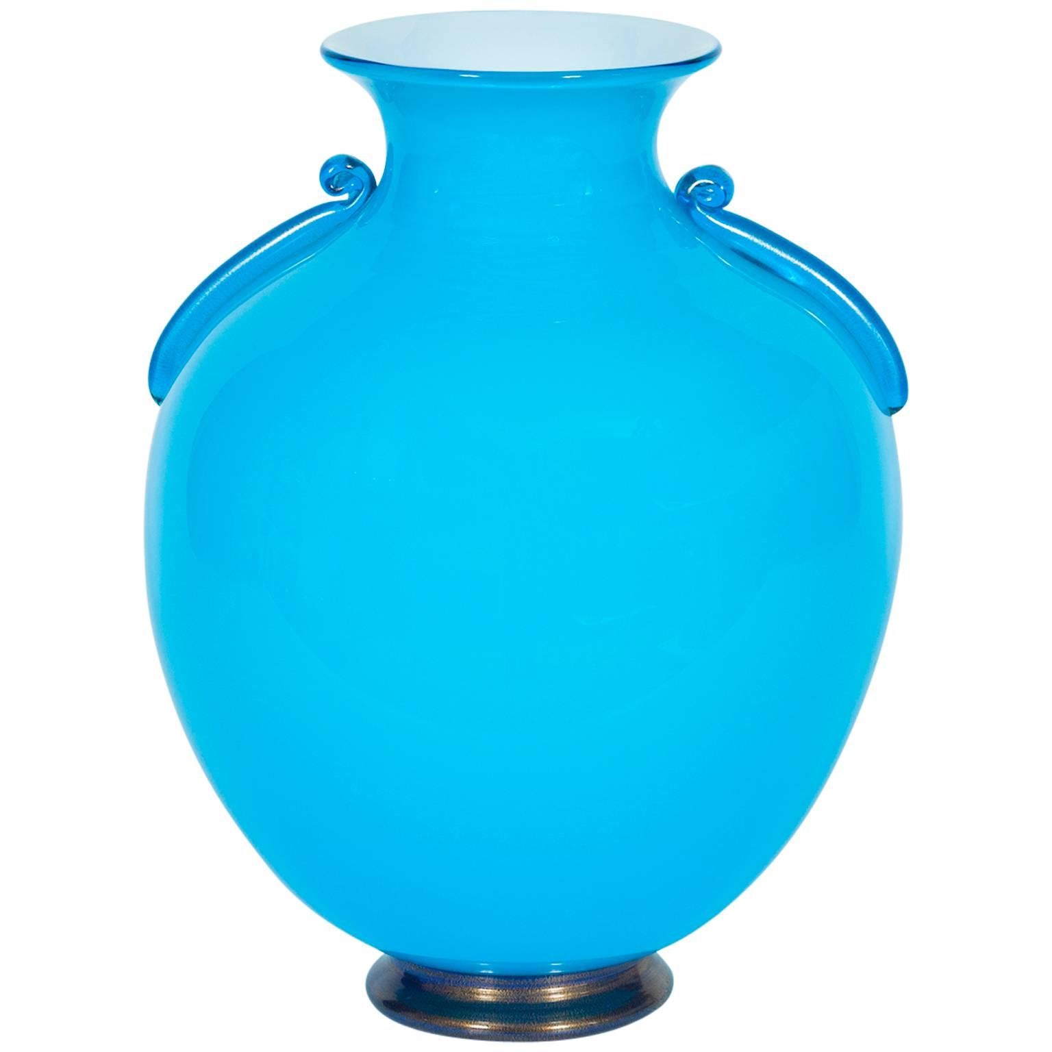 Italian Venetian Vase in Murano Glass, Light Blue