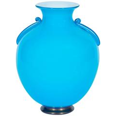 Italian Venetian Vase in Murano Glass, Light Blue