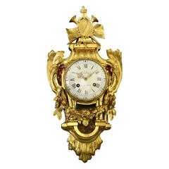 Antique Small « Musical Instruments » Ormolu Wall Cartel Clock, 18th C