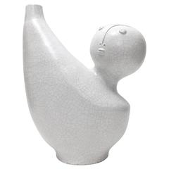 Large Biomorphic Lamp Base White Crackle Ceramic 11