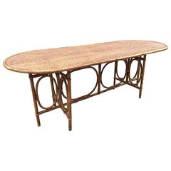 Large Rattan Dining Room Table, circa 1970 7