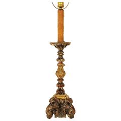 Spanish 18th Century Baroque Style Carved Wood Gold Leaf Candlestick Lamp 7