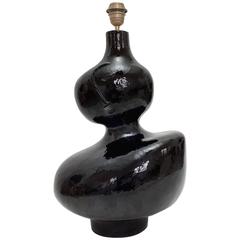 Large Biomorphic Ceramic Lamp Base Glazed in Black 11