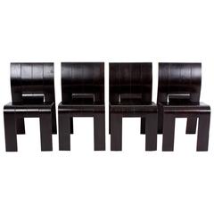 Set of Four Gijs Bakker, Black Strip Chairs, Plywood without a Frame, Castelijn