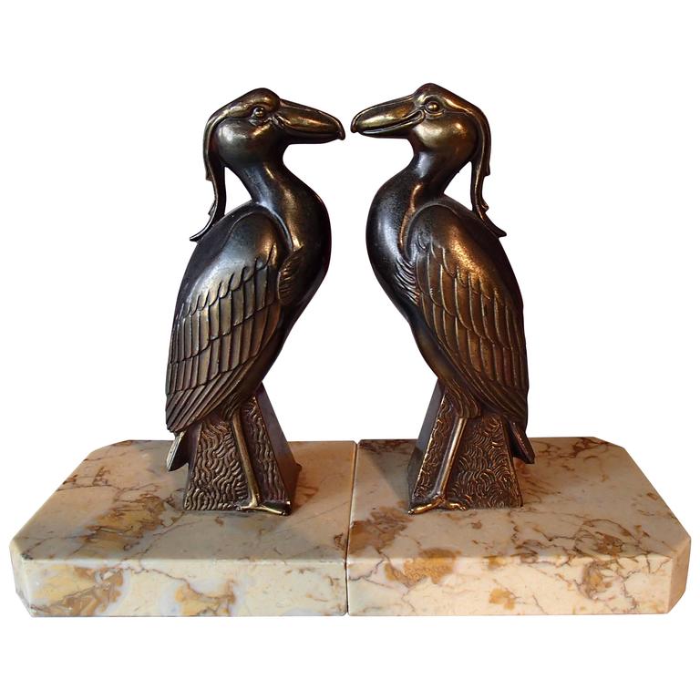 G.H. Laurent French Art Deco Bronze Bird Bookends For Sale at 1stdibs