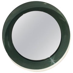 1960´s Round Mirror by Cristal Art, green gray rounded cristal frame - Italy