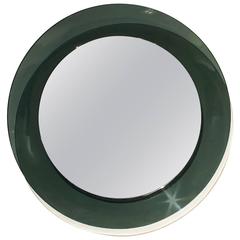 1960´s Round Mirror by Cristal Art, green gray rounded cristal frame - Italy