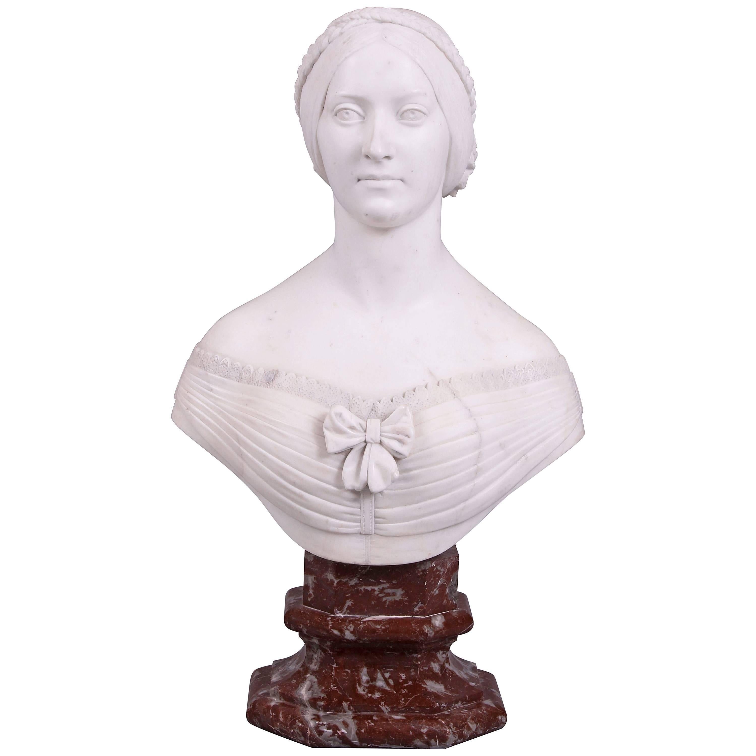 Large 19th Century Carved White Marble Classical Bust