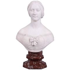 Large 19th Century Carved White Marble Classical Bust 1