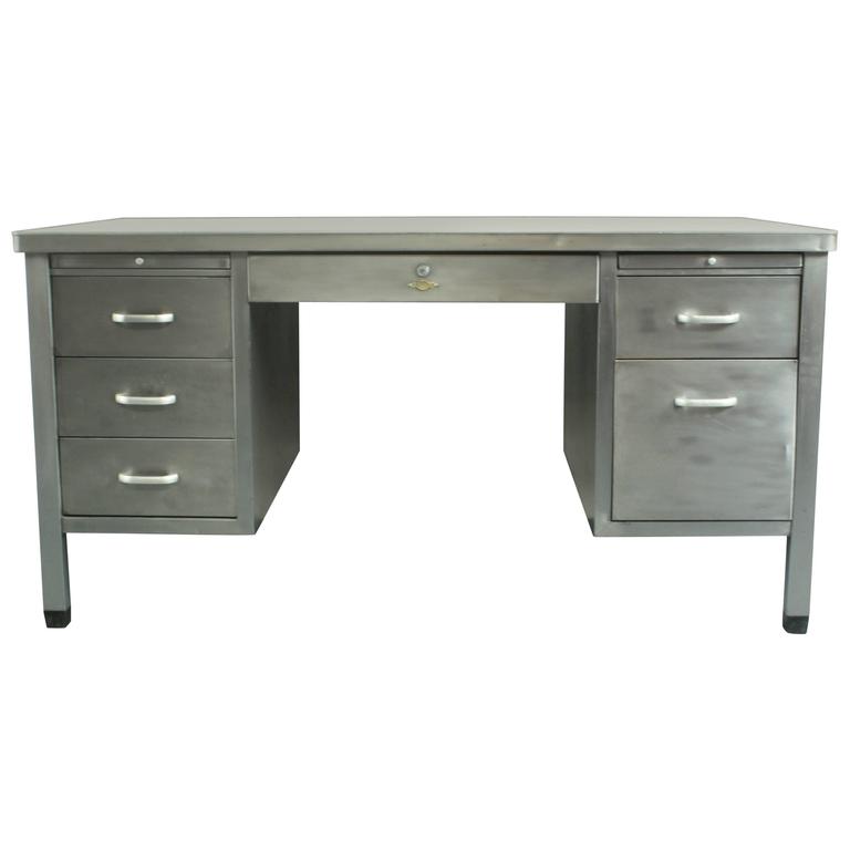 Vintage Industrial British Art Metal Stripped and Polished Steel Desk