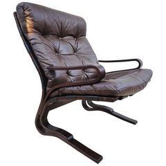 Mid-Century Retro Danish Westnofa Beech Wood 
Leather Lounge Armchair, 1960s