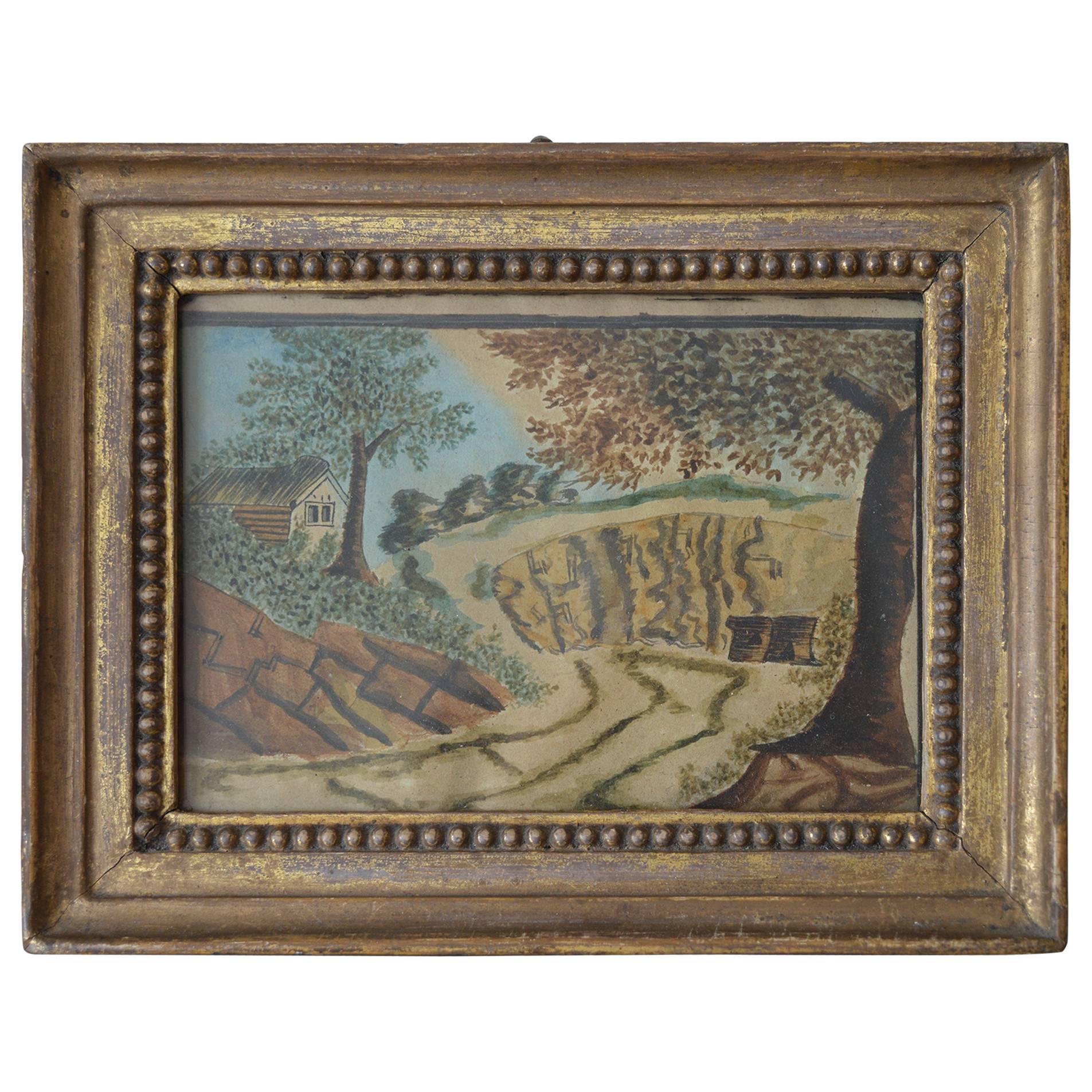 Primitive Painting of an English Landscape, Early 19th Century