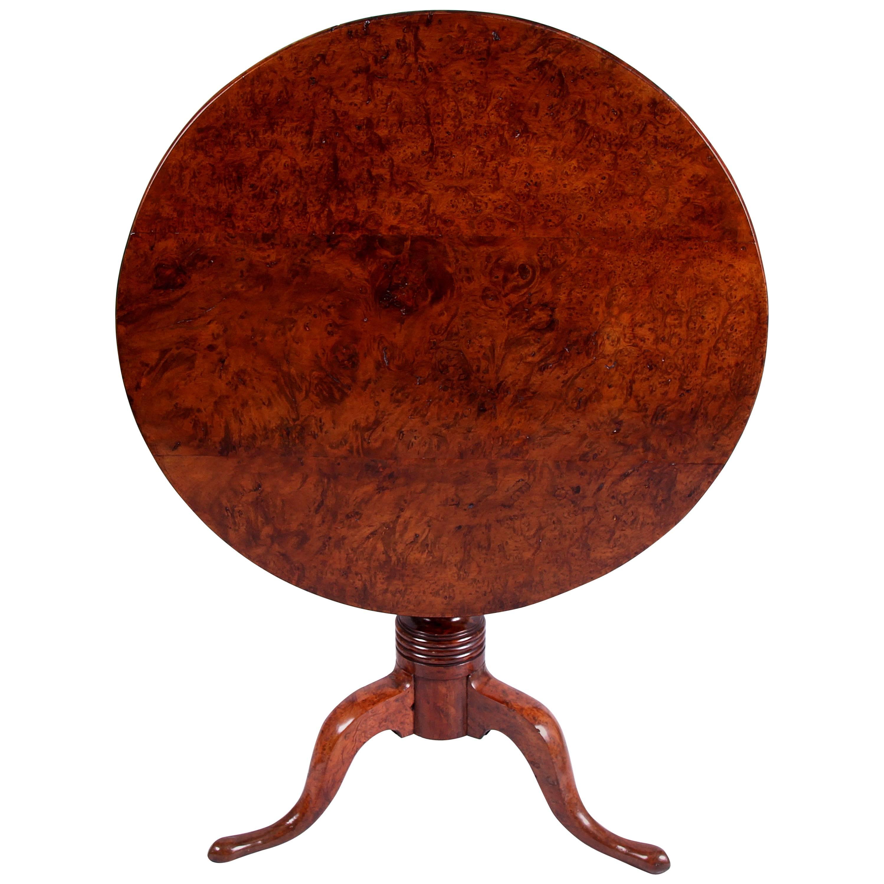 Rare 18th Century Mid Georgian Solid Burr Yew Tilt-Top Table