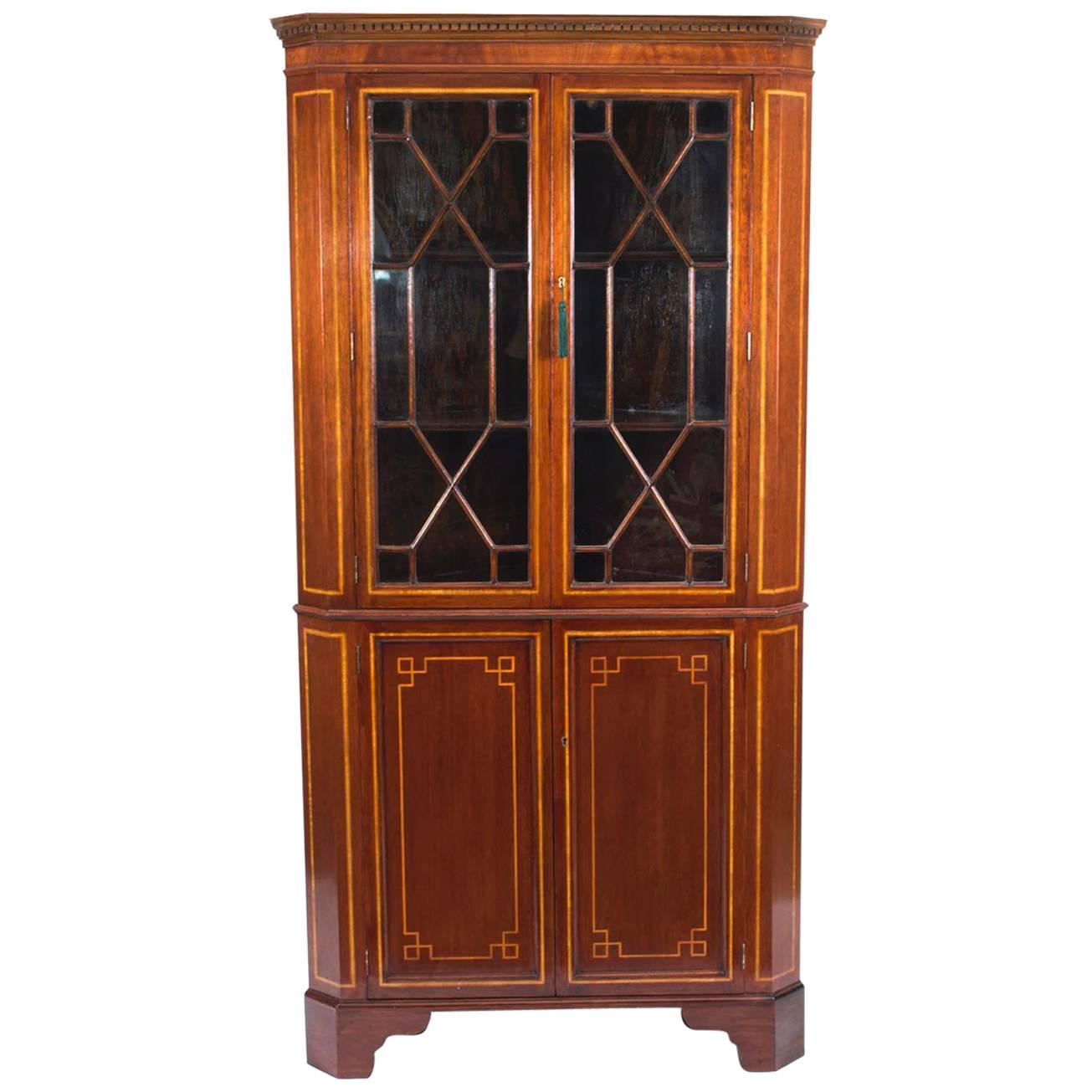 Antique  Victorian Inlaid Two-Door Corner Cabinet 19th C