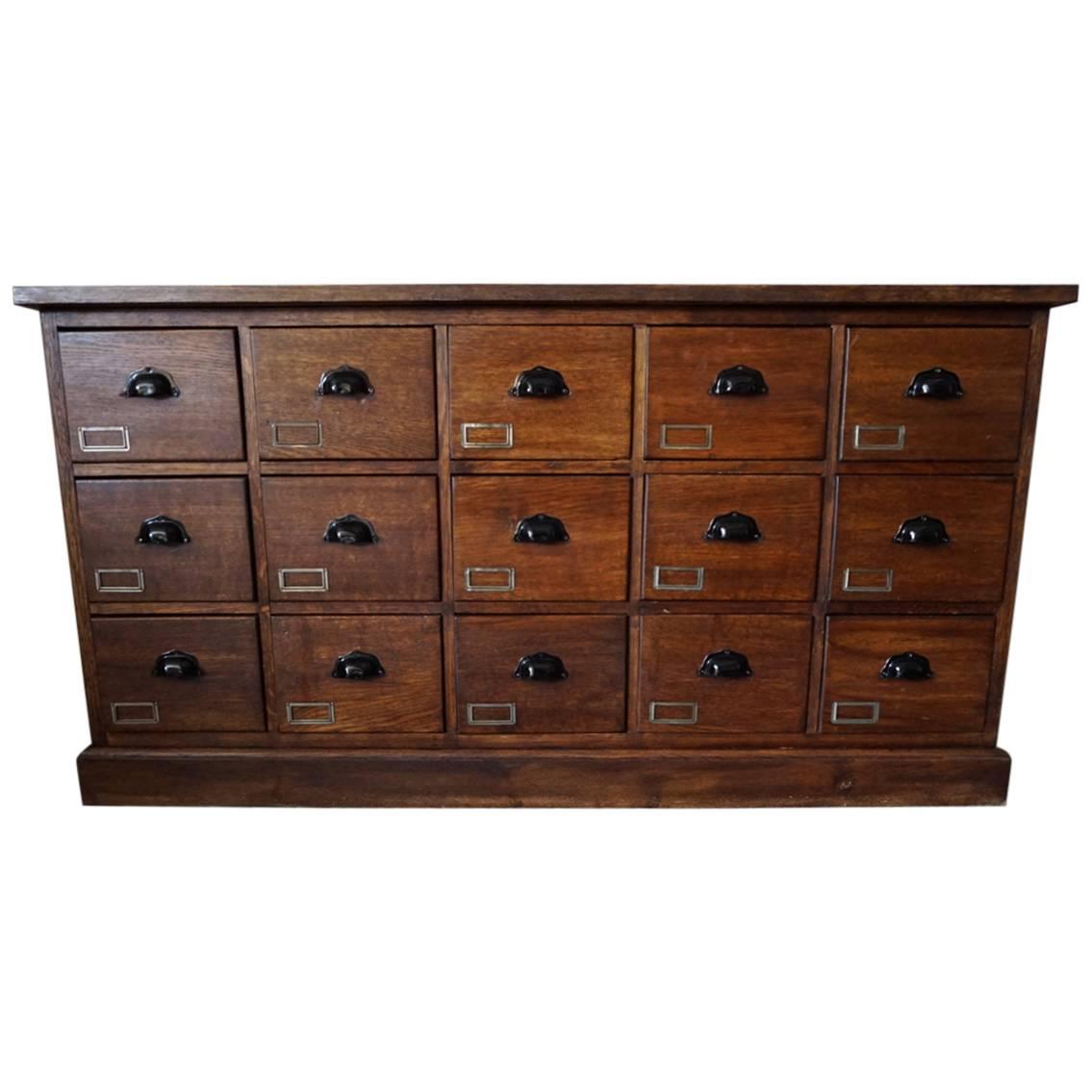 Vintage French Oak Apothecary Bank of Drawers, 1930s
