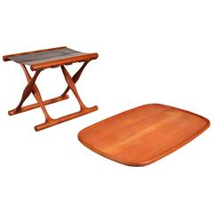 Folding Stool with Tray by Poul Hundevad for Domus Danica, Denmark, circa 1950