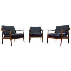 Walter Knoll Teak Easy Chair with Black Leather Cushions, Germany, 1950s