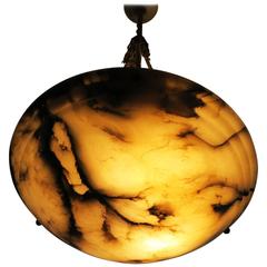 Veined Alabaster Pendant with Original Rope Suspension Early 20th Century